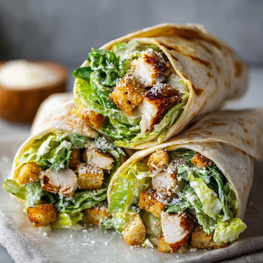 A delicious chicken wrap with lettuce and cheese, ready to be enjoyed.