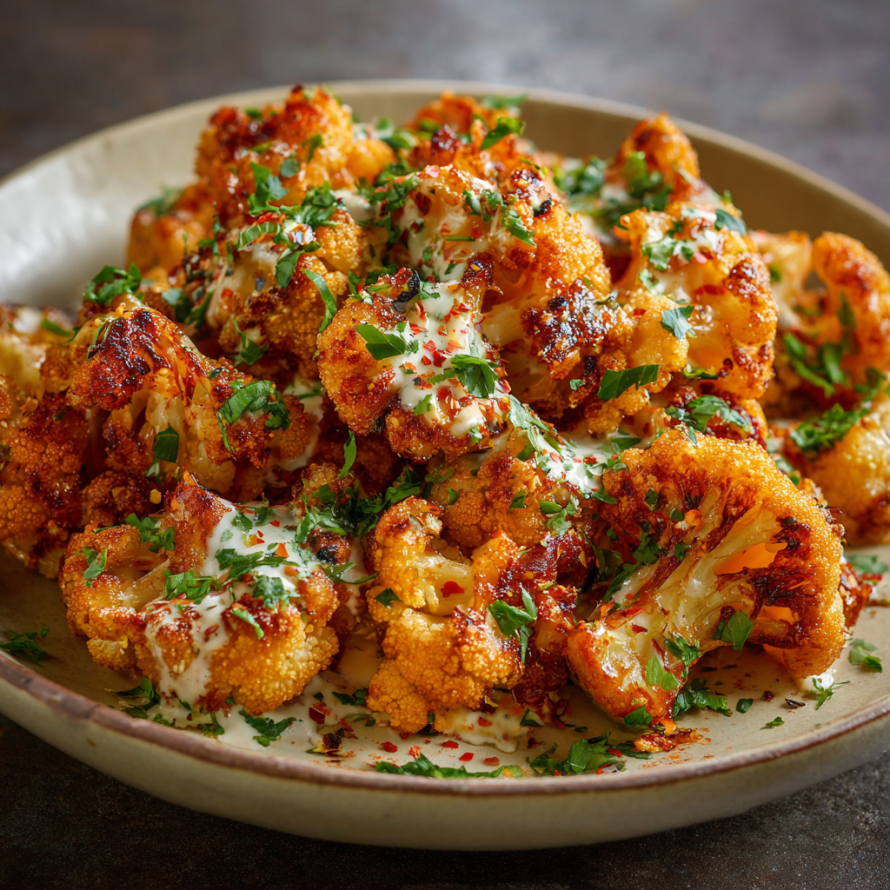 A bowl of cauliflower with cheese and spices, ready to be cooked.