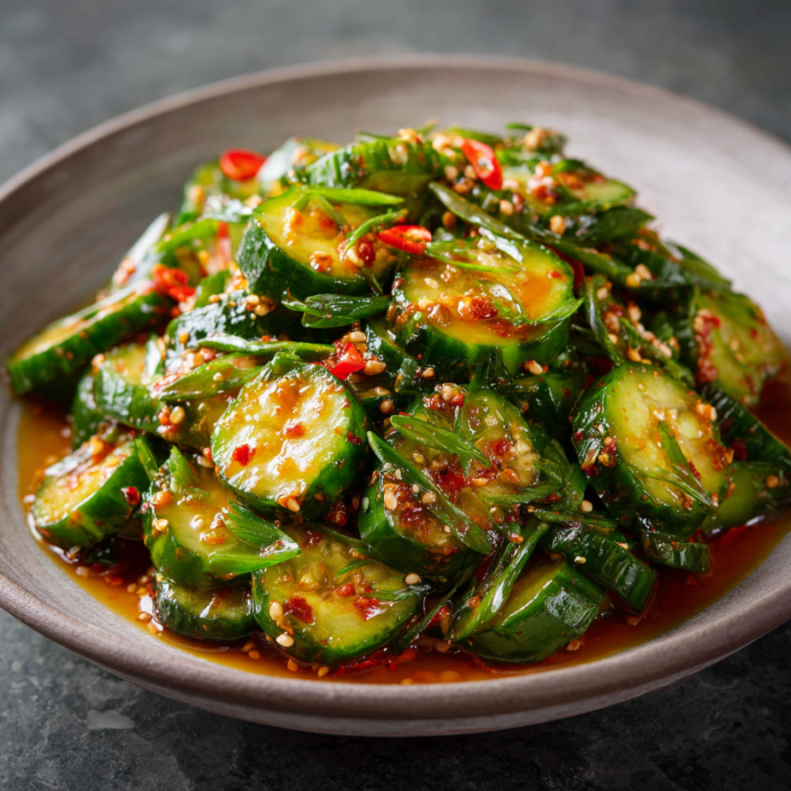 A bowl of stir fry vegetables, including green peppers and cucumbers, is served on a table.