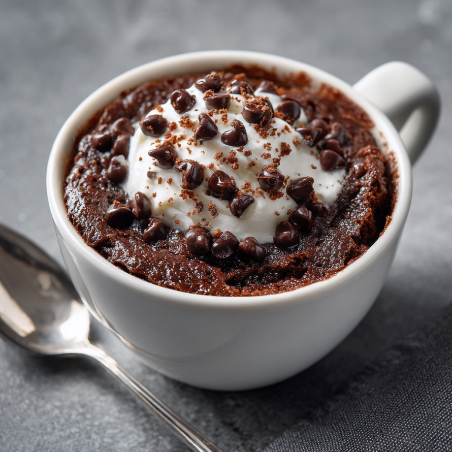 A cup of chocolate cake with whipped cream on top.