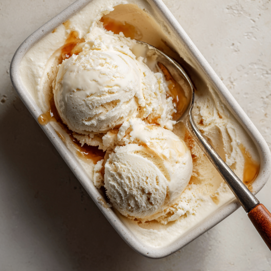 A bowl of ice cream with a spoon in it.