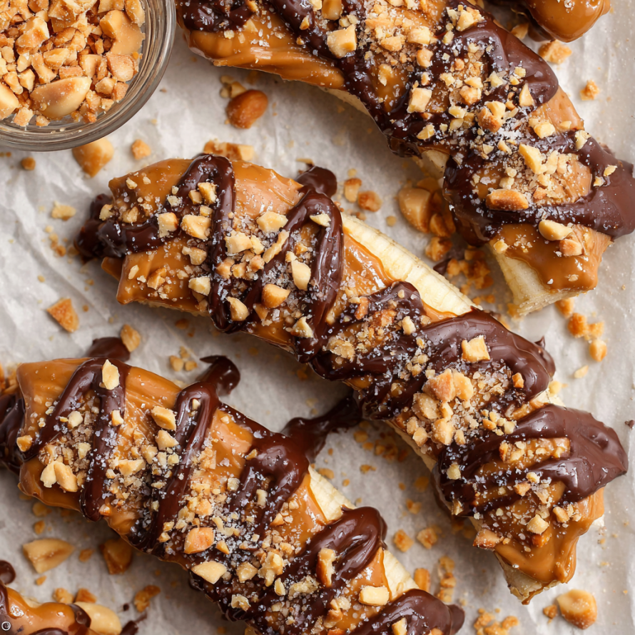 A close up of a delicious dessert made with bananas and chocolate.