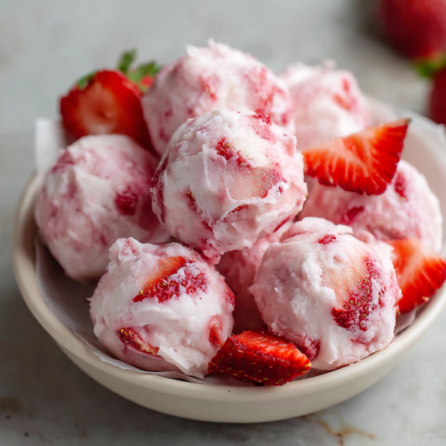 A bowl filled with strawberry shortcake, a dessert made with strawberries and cream.