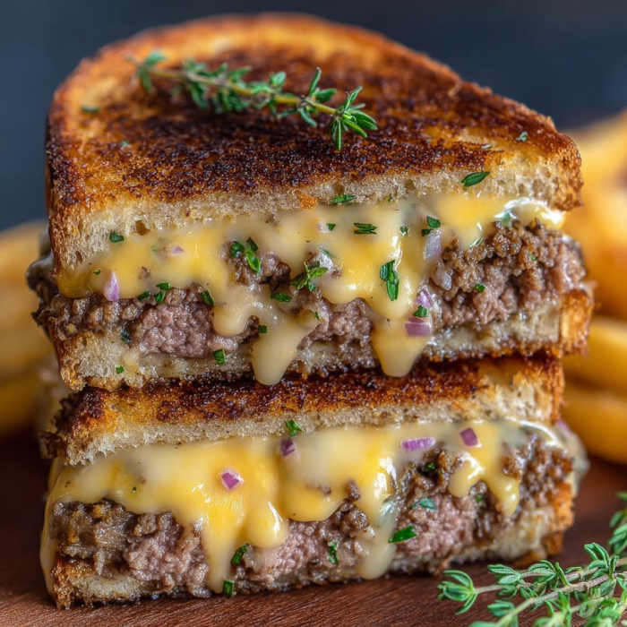 A close up of a delicious cheeseburger with onions and herbs on top, served with a side of fries.