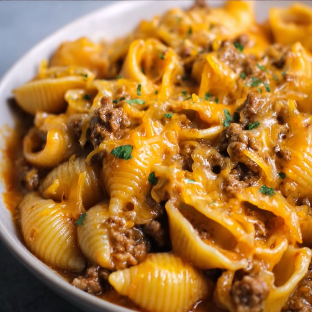 A bowl of pasta with meat and cheese, possibly a spaghetti bolognese dish.