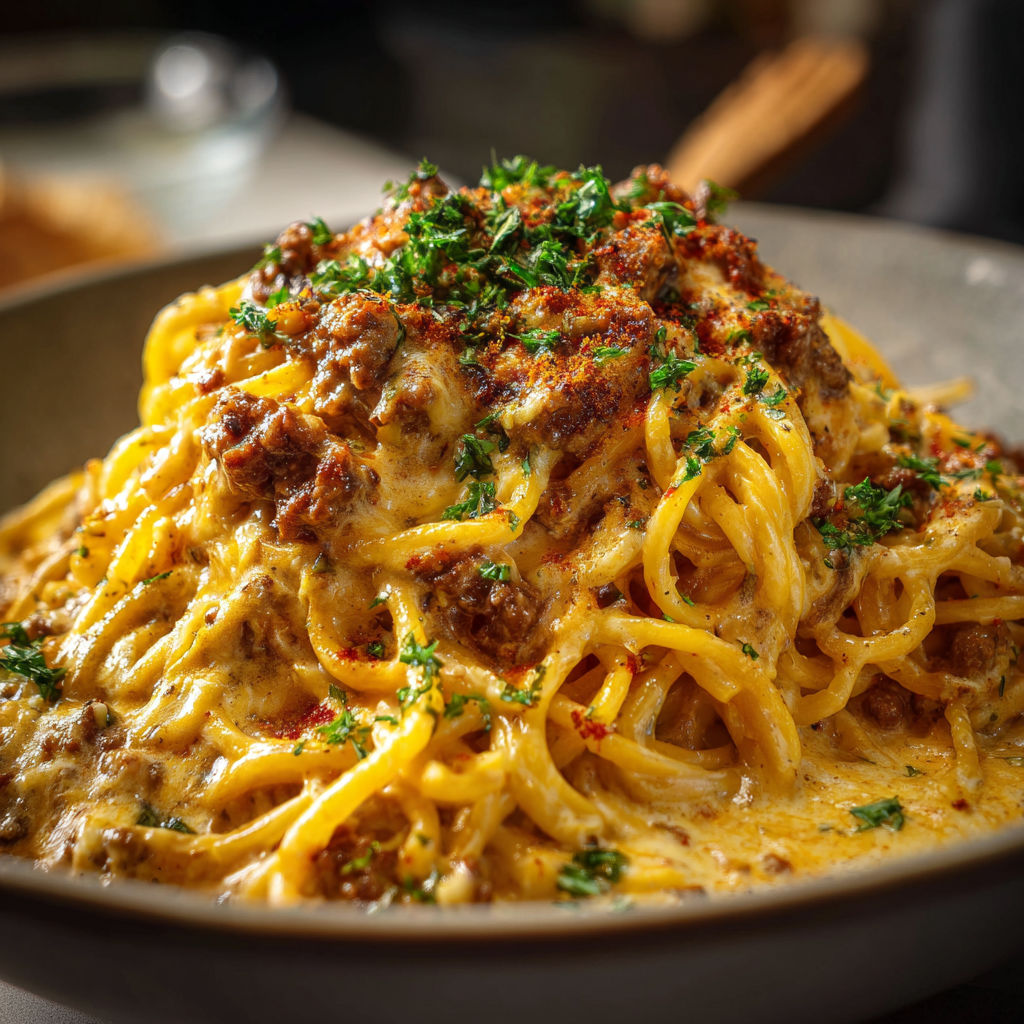 A bowl of spaghetti with meat sauce and cheese on top.