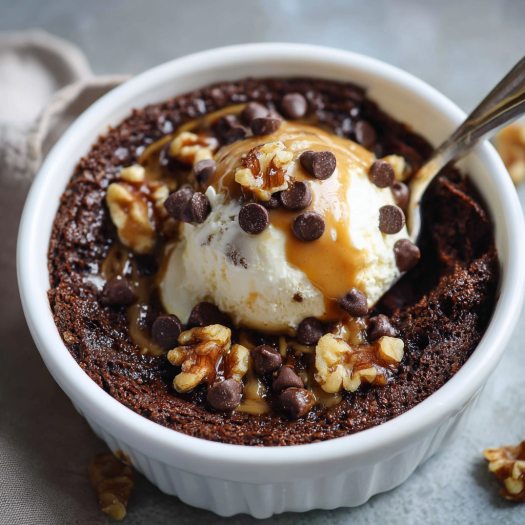 A delicious dessert made with chocolate, nuts, and ice cream.
