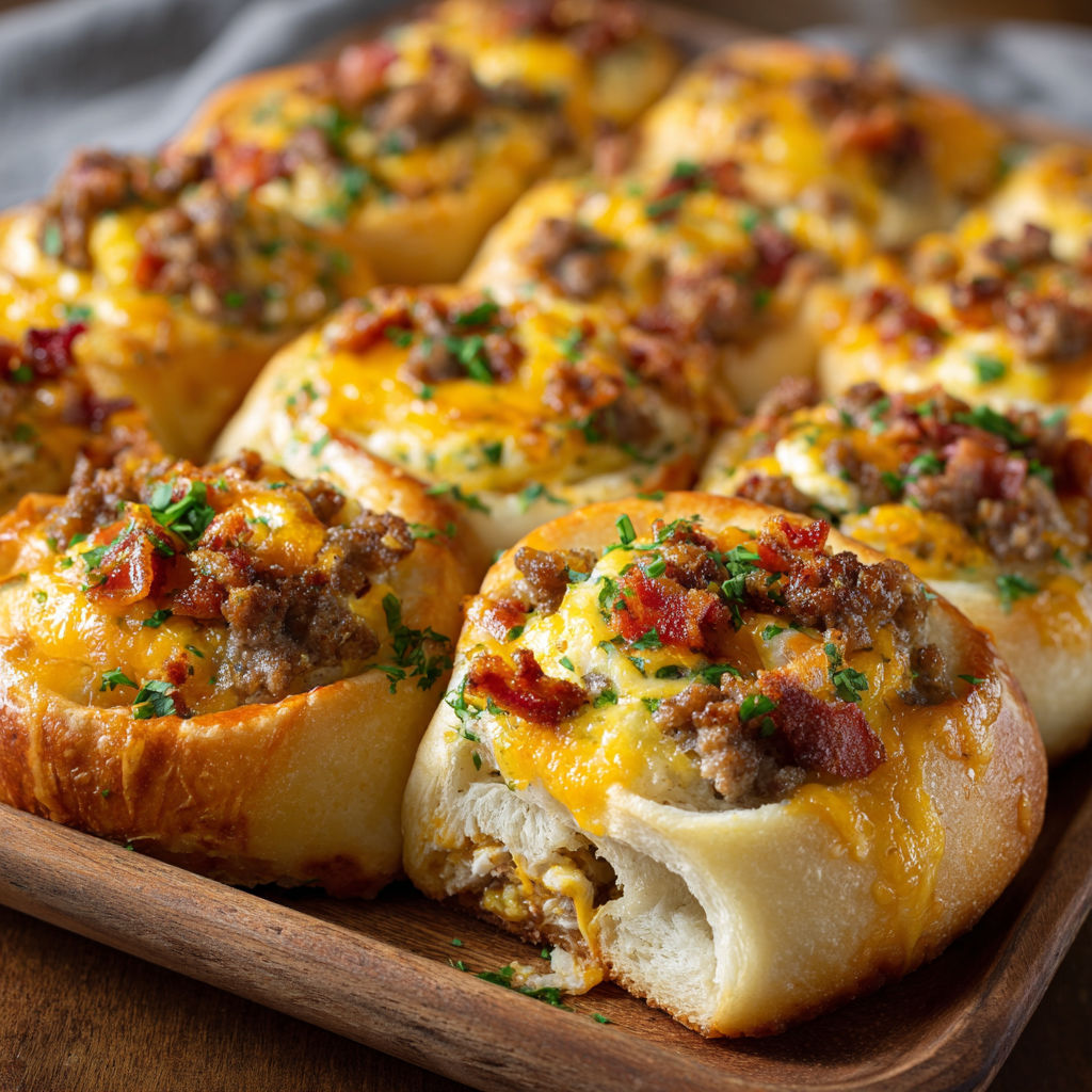 A plate of bacon and cheese stuffed bread rolls.