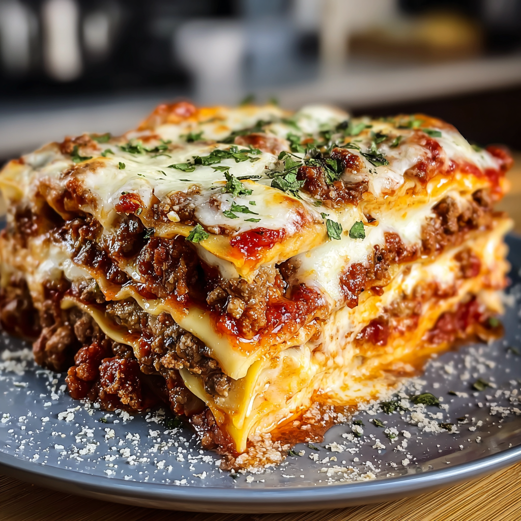 A delicious Million Dollar Lasagna is displayed on a plate, ready to be enjoyed.