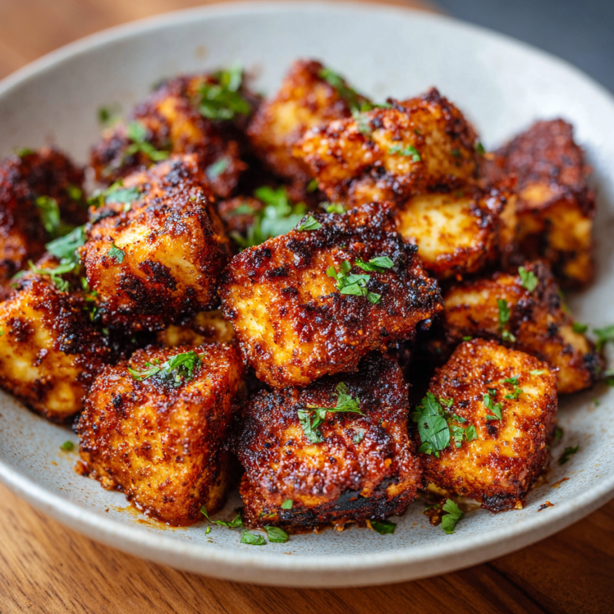 A bowl filled with Crispy Cajun Tofu Bites.