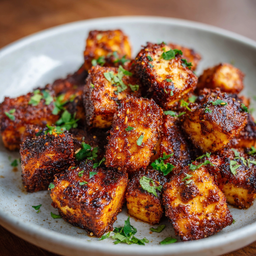 A bowl filled with cubed meat and vegetables, possibly a jambalaya or a similar dish.