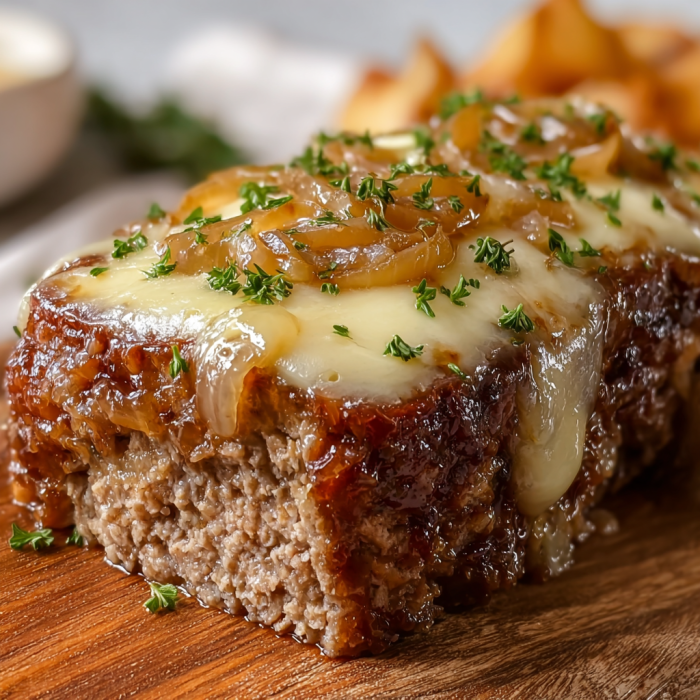 A delicious meat dish with onions and cheese, served with a side of fries.