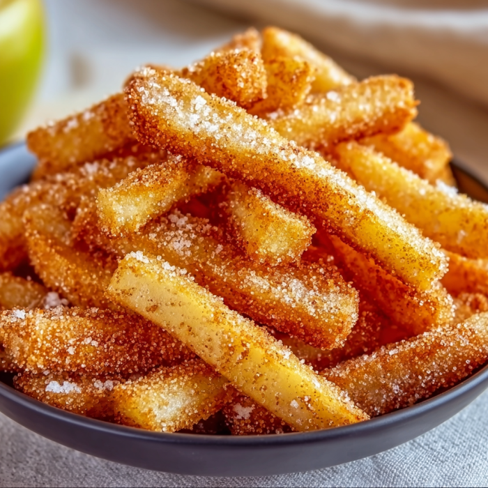 A bowl of french fries covered in sugar.