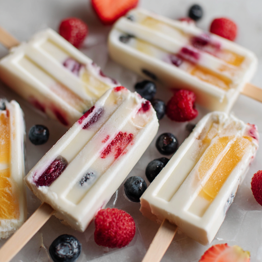 A close up of a delicious dessert made with orange and blueberries.