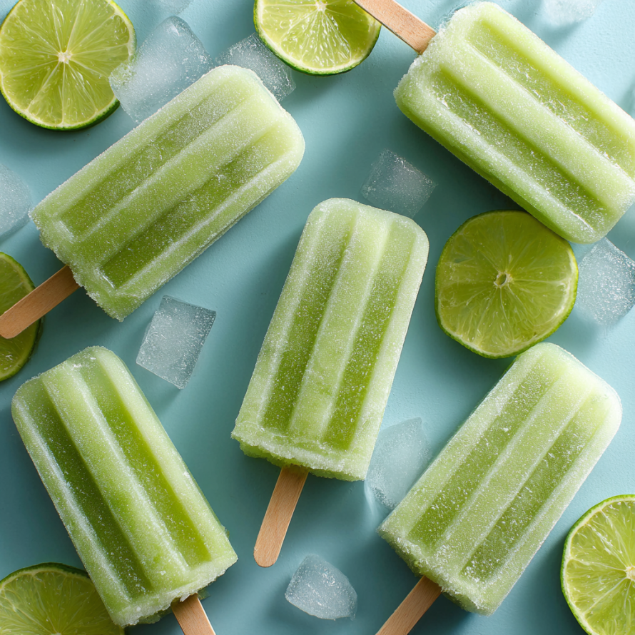 A close up of a lime and a green popsicle.