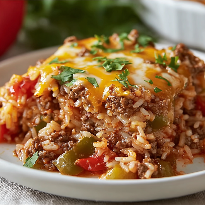 A white plate with a delicious beef and rice dish.