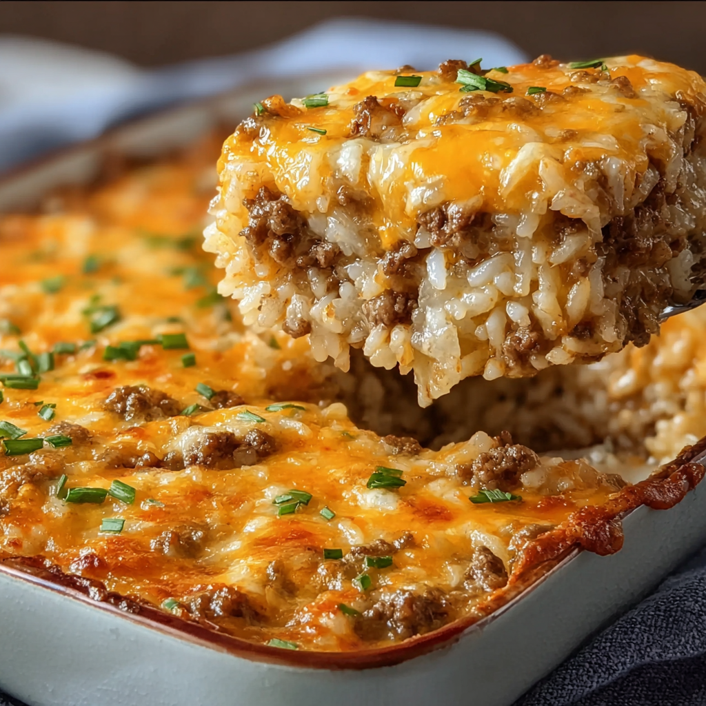A close up of a delicious rice and meat casserole.