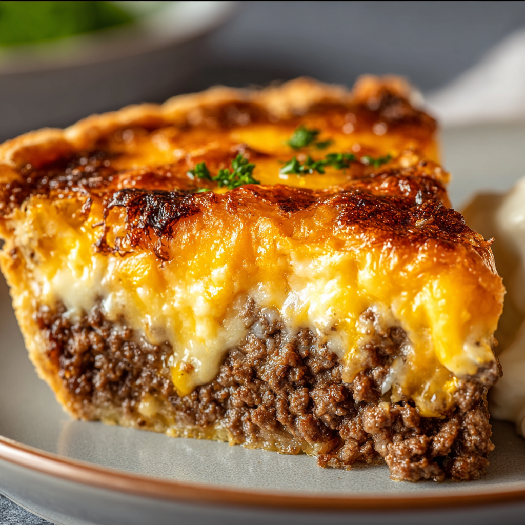 A slice of cheesy quiche on a plate.