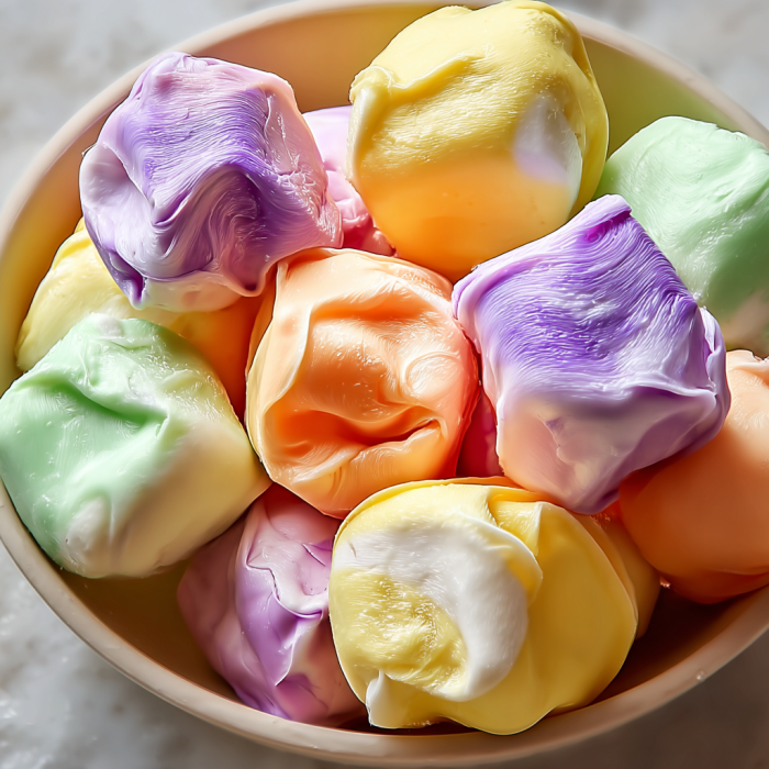 A bowl filled with homemade saltwater taffy rolls