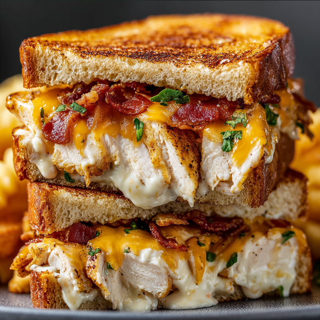 A sandwich with bacon and cheese on top of a bun.