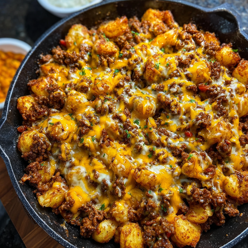 A delicious meal of beef and potatoes in a skillet.