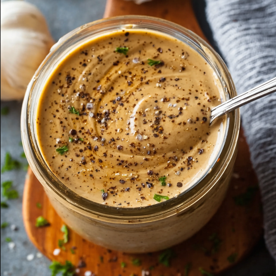 A jar of peanut butter with a spoon in it.