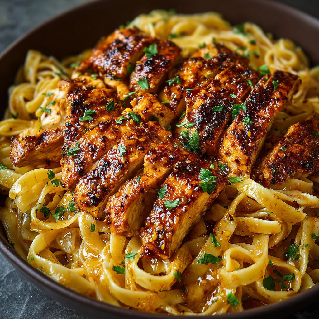 A delicious meal of Spicy Cajun Honey Butter Chicken & Pasta.
