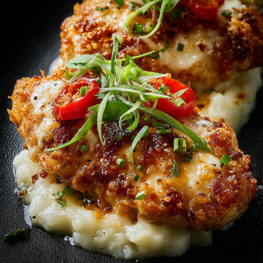 A delicious meal of chicken with peppers and cheese, served on a plate with rice.