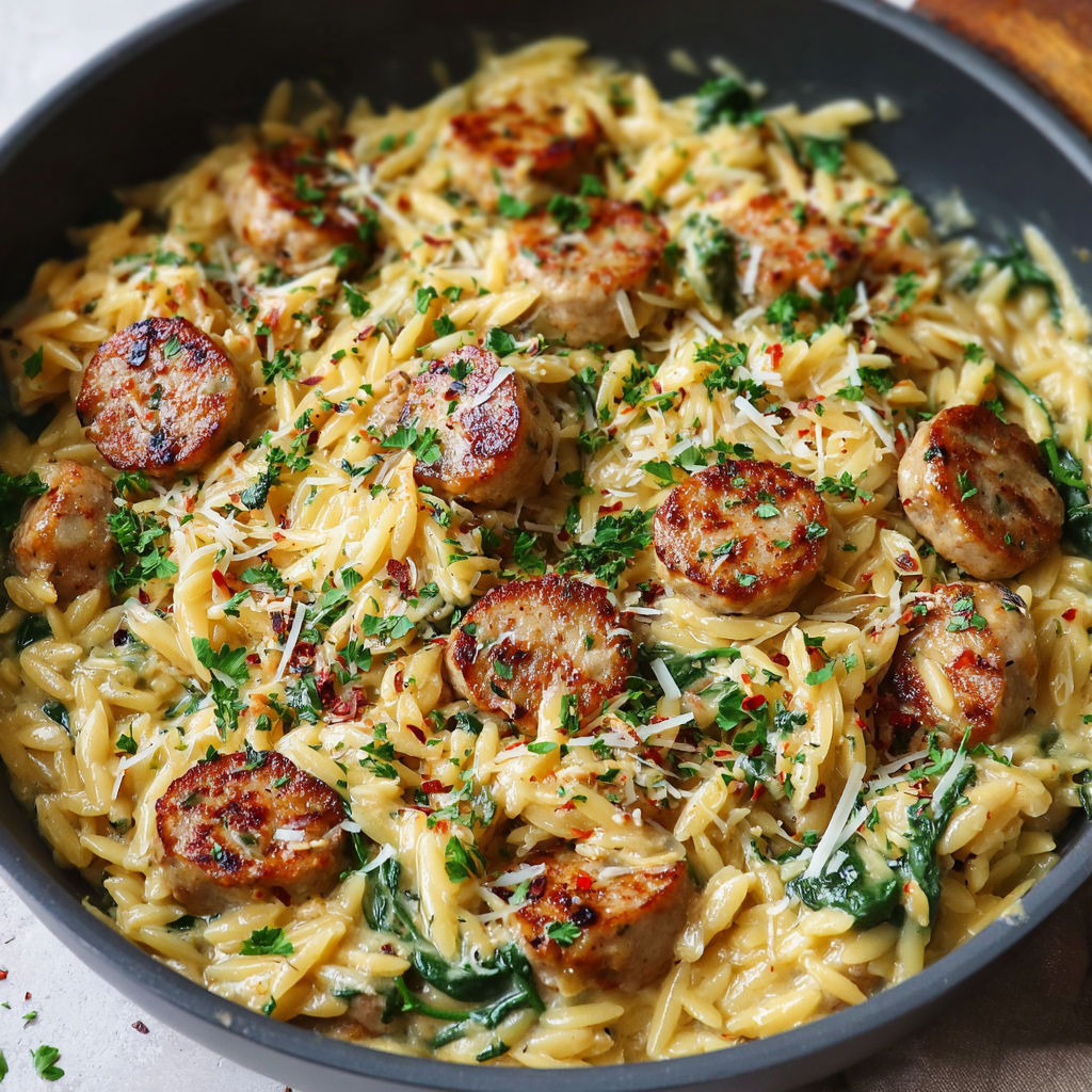 A bowl of pasta with meatballs and vegetables, such as broccoli and spinach.