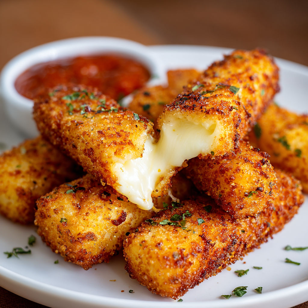A plate of cheese sticks with a dipping sauce.