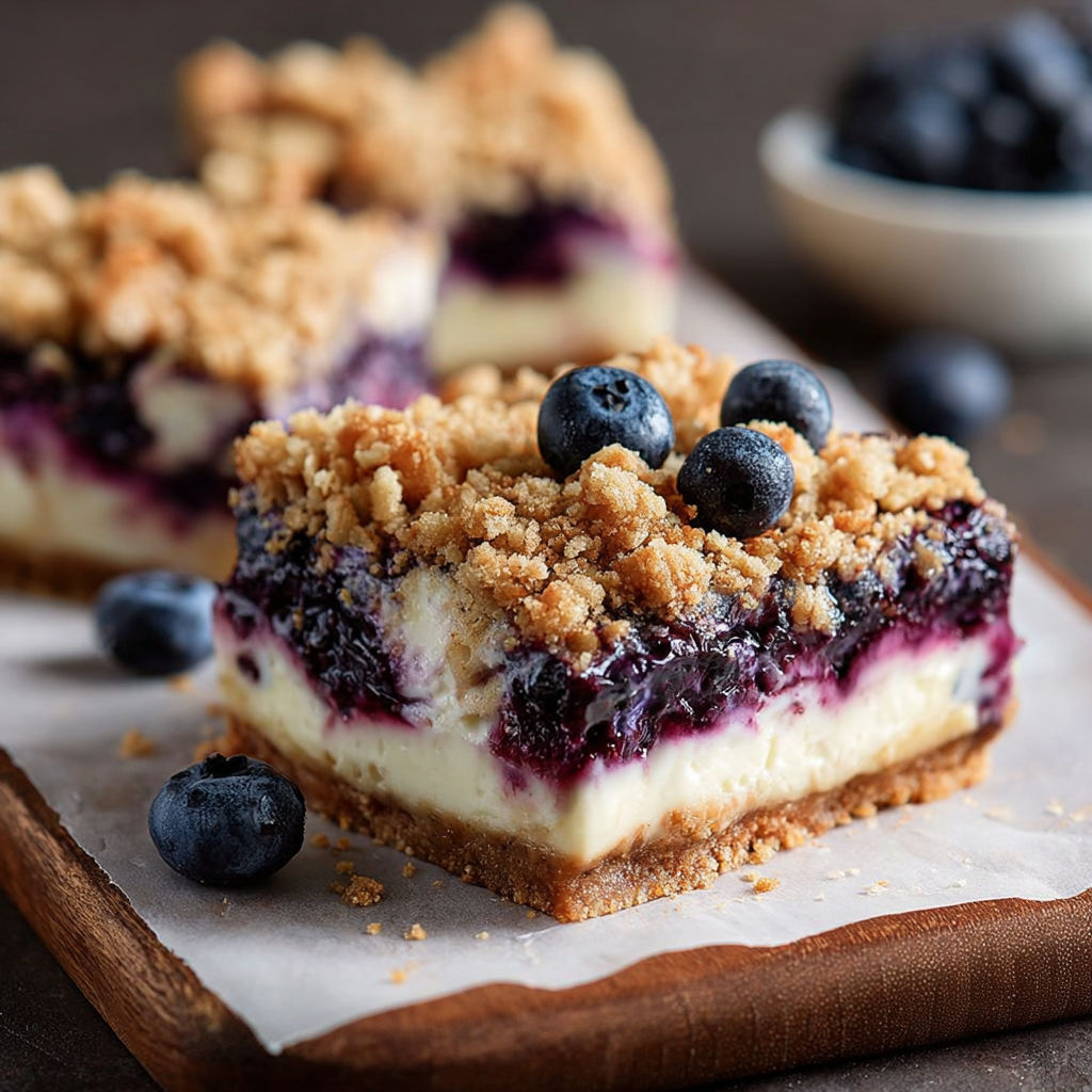 A slice of blueberry cheesecake with a blueberry on top.