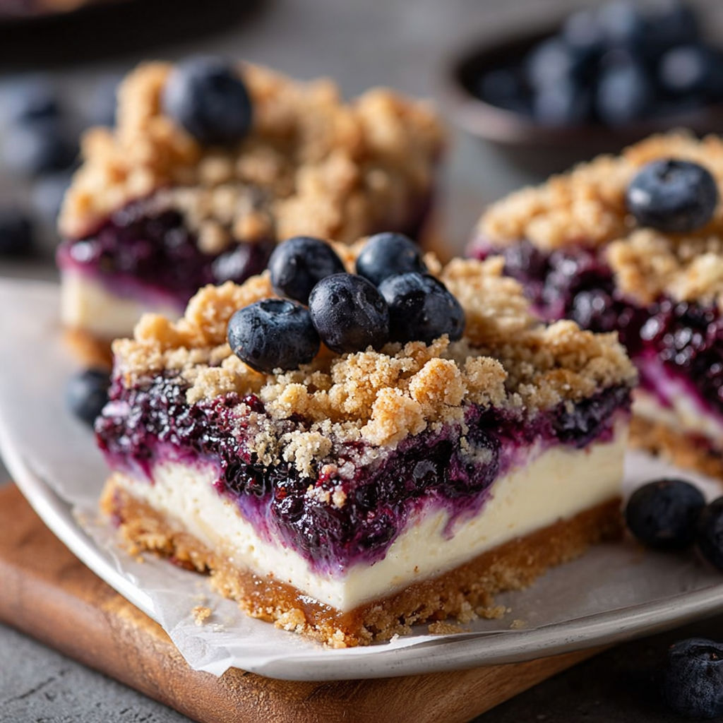 A slice of blueberry cheesecake with a blueberry on top.