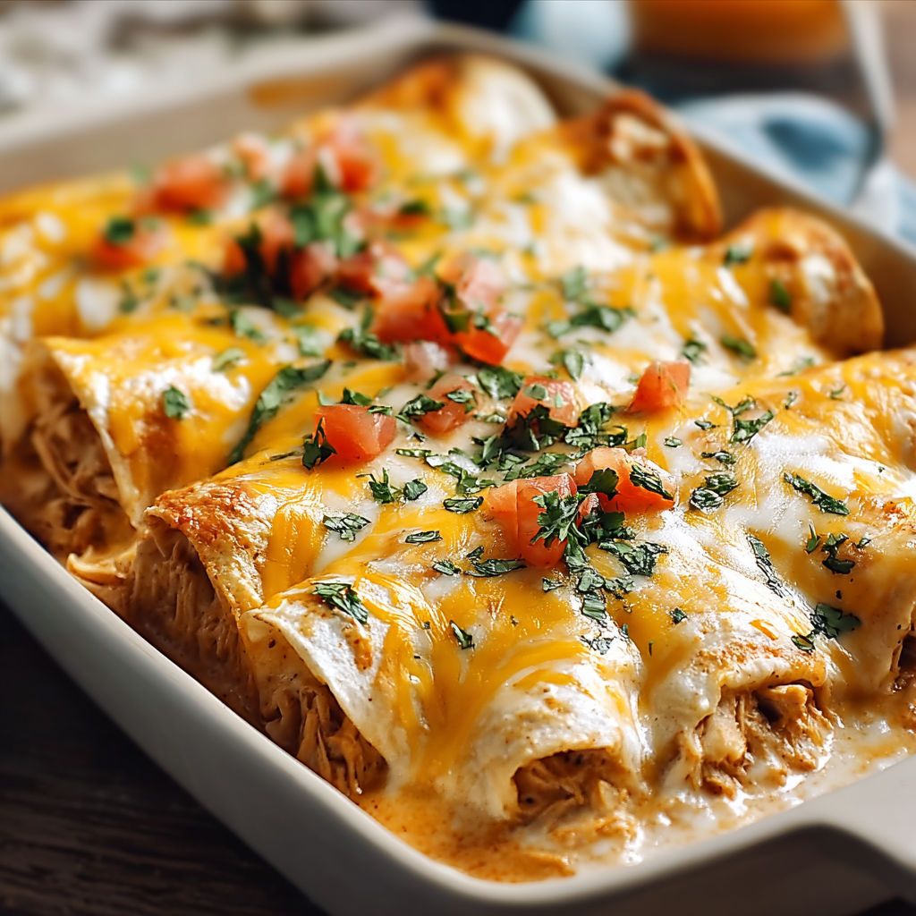 A delicious cheesy enchilada bake is ready to be served.