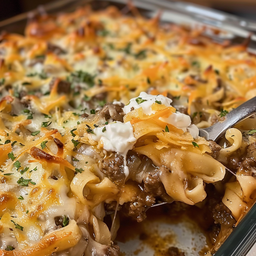 A delicious homemade lasagna with a fork stuck in it.