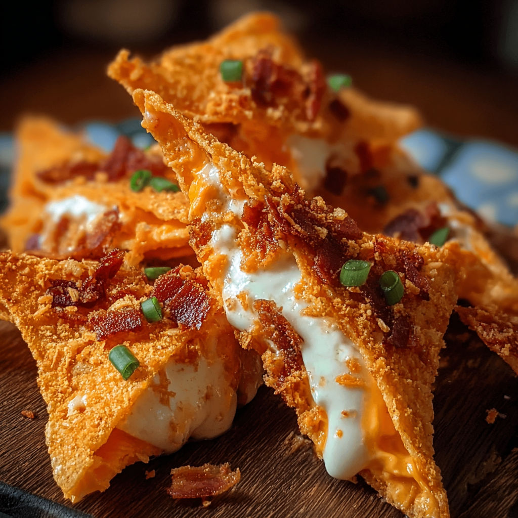 A close up of a delicious Cream Cheese and Smoky Stuffed Doritos snack.