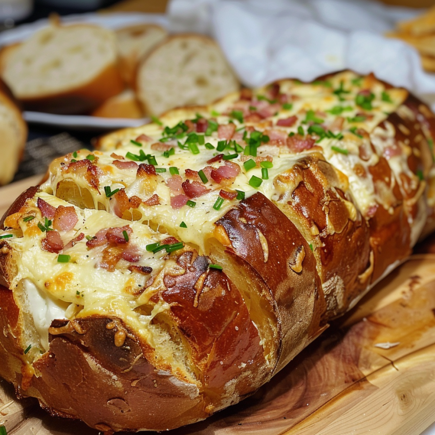 A delicious looking ham and cheese sandwich is displayed on a wooden cutting board.