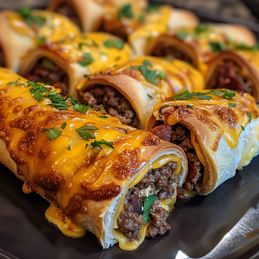 A plate of delicious looking meat and cheese filled wraps.
