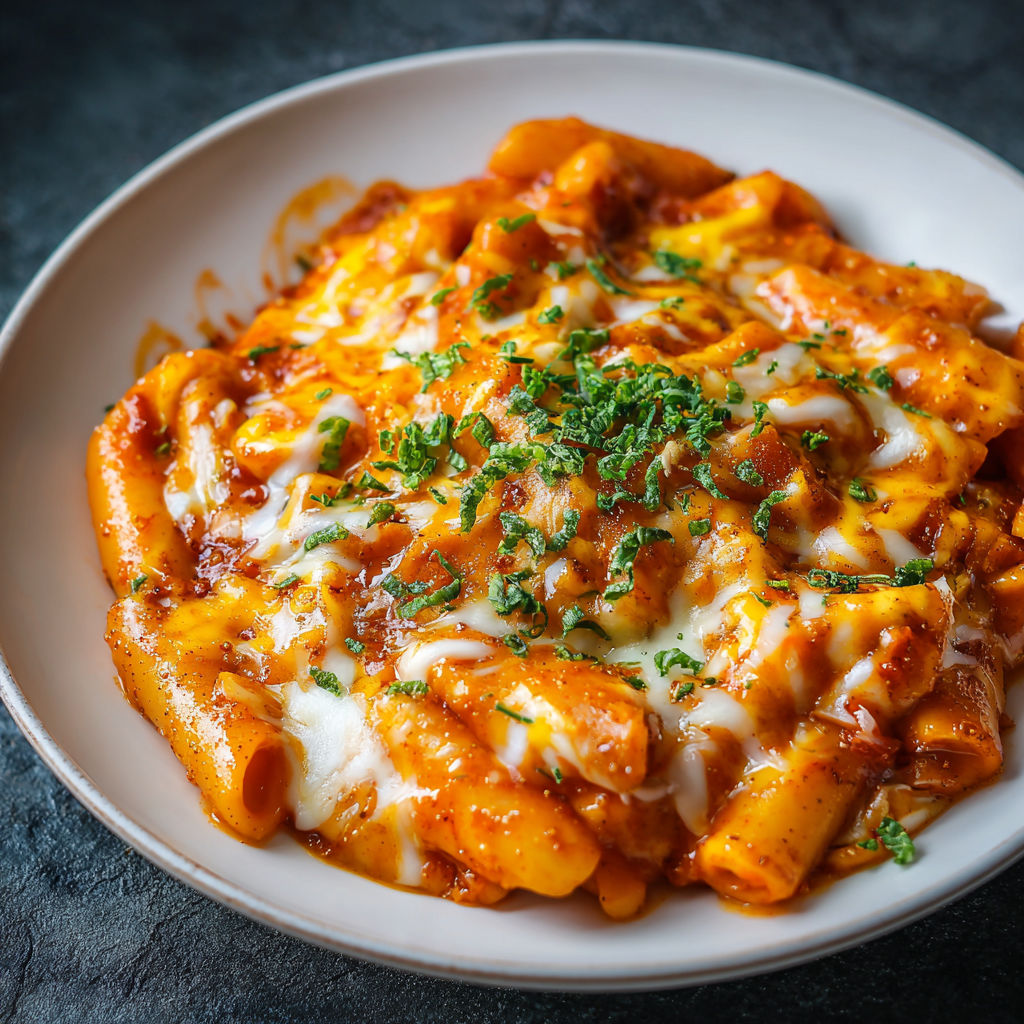 A plate of pasta with cheese and herbs on top.