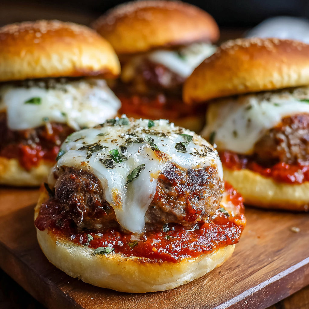 A plate of delicious cheesy Italian pizza burgers.