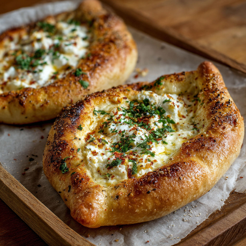 Two cheese fatayers on a wooden board, ready to be baked.