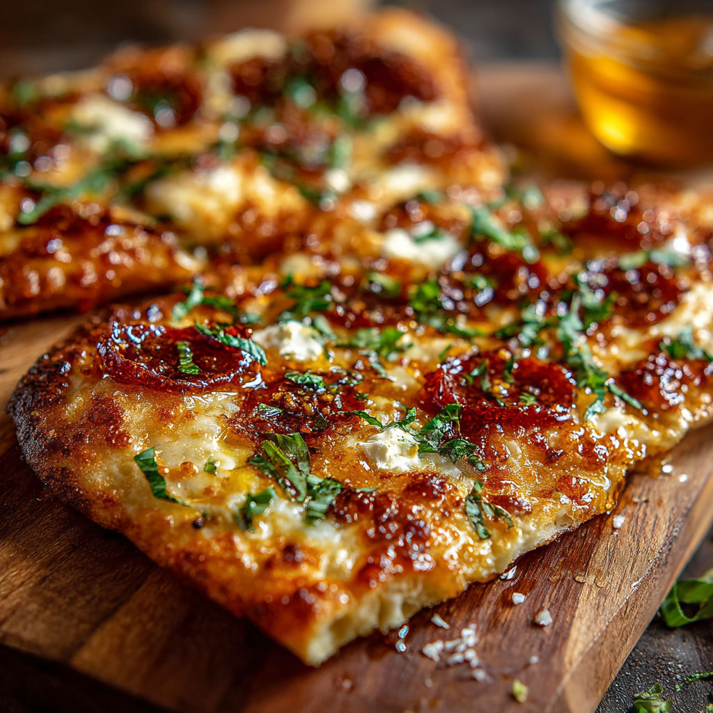 A delicious pizza with cheese and tomatoes on a wooden cutting board.
