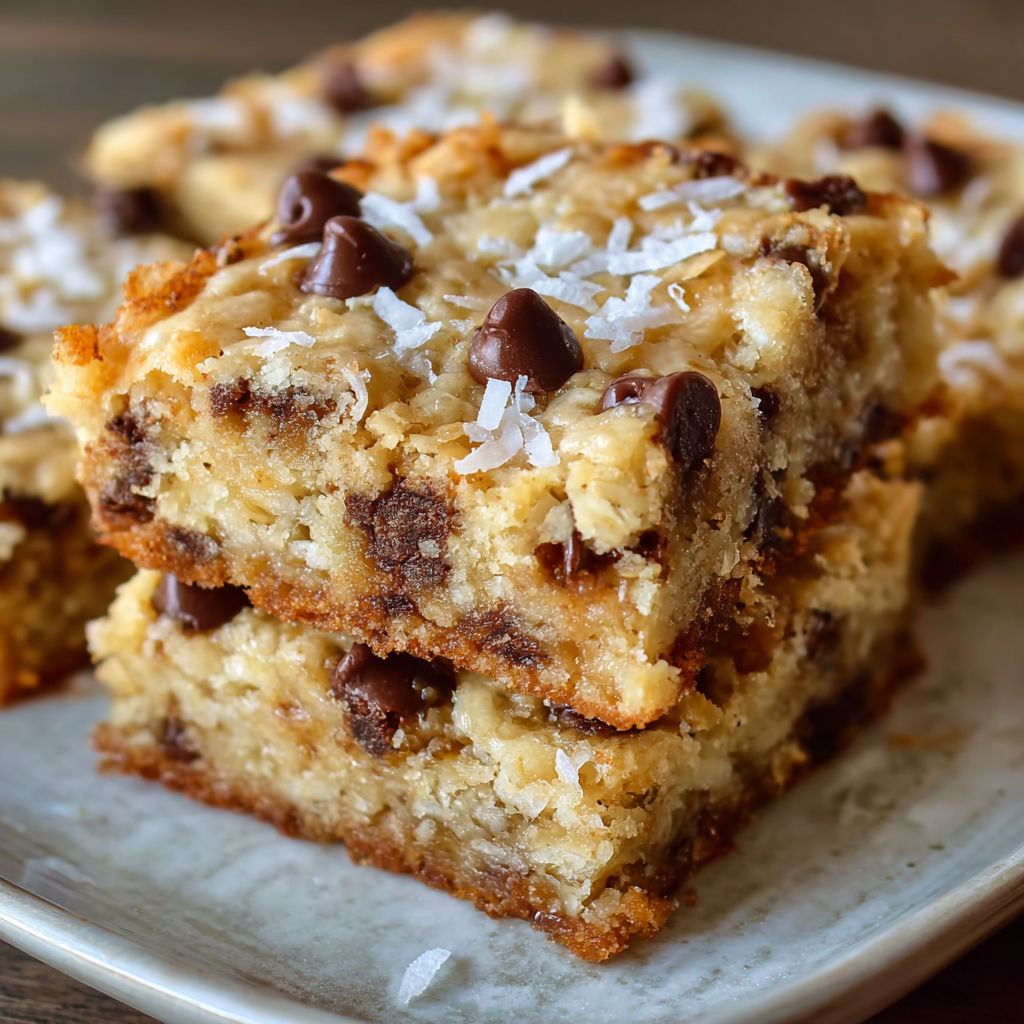 A delicious dessert made with coconut, toffee, and chocolate chips.
