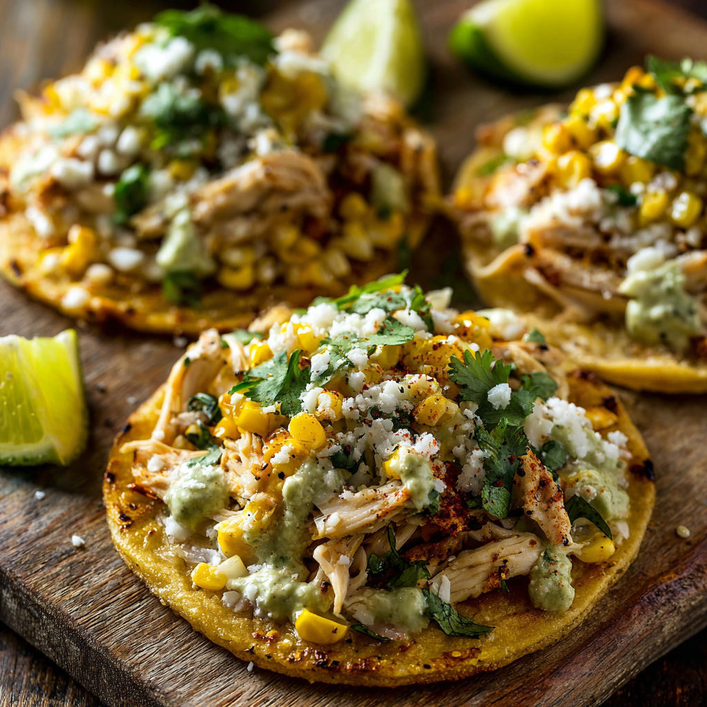 A delicious Mexican meal with chicken, corn, and lime.