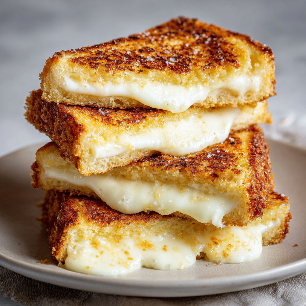 A stack of grilled cheese sandwiches on a plate.