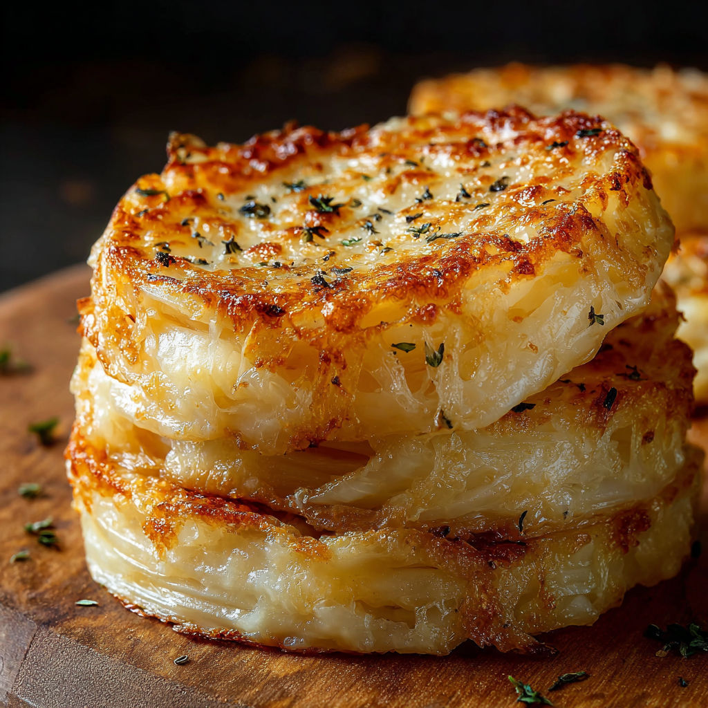A stack of three grilled cheese sandwiches on a wooden cutting board.
