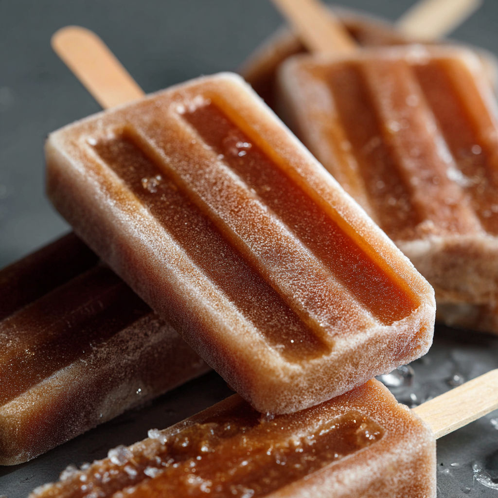 A close up of a delicious root beer popsicle.