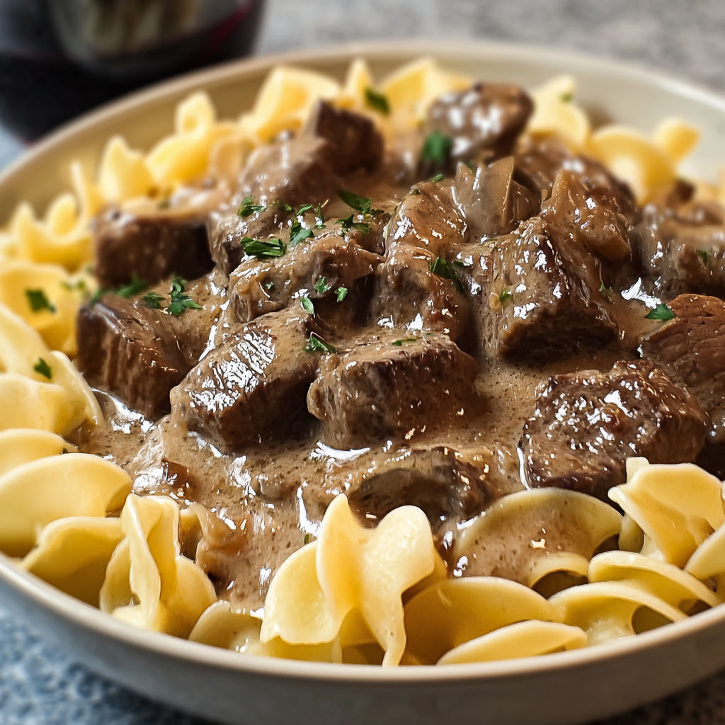 A bowl of pasta with meat sauce and onions.