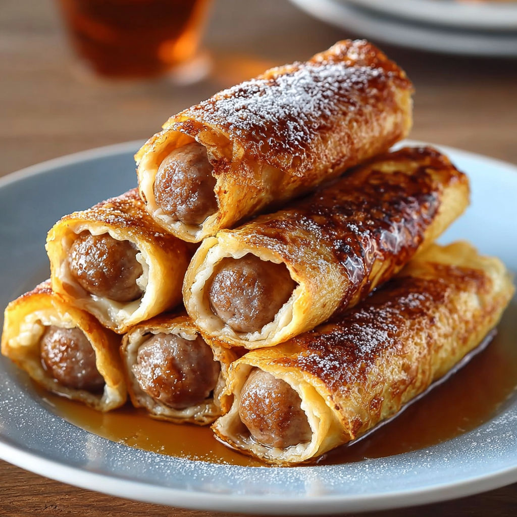 A plate of sausage wrapped in pastry sits on a table.