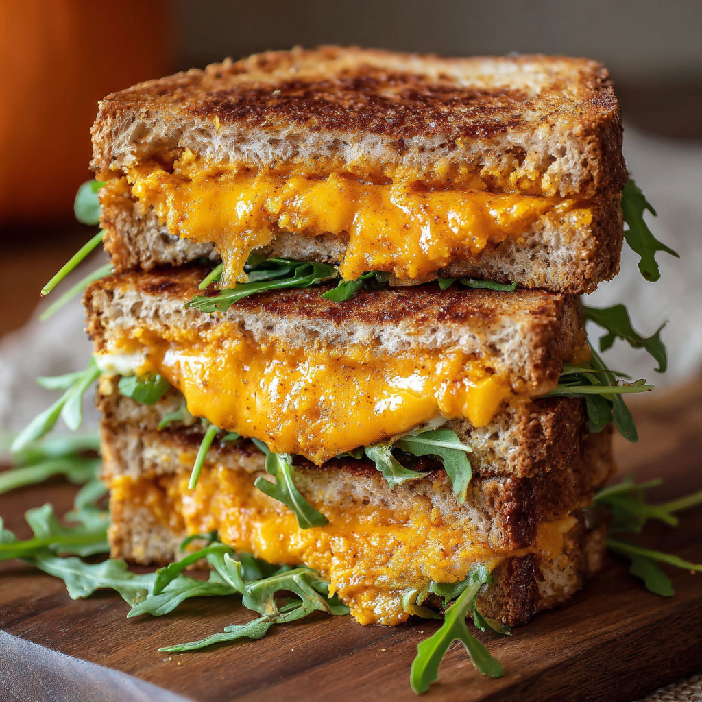 A sandwich with cheese and lettuce on top of a wooden table.