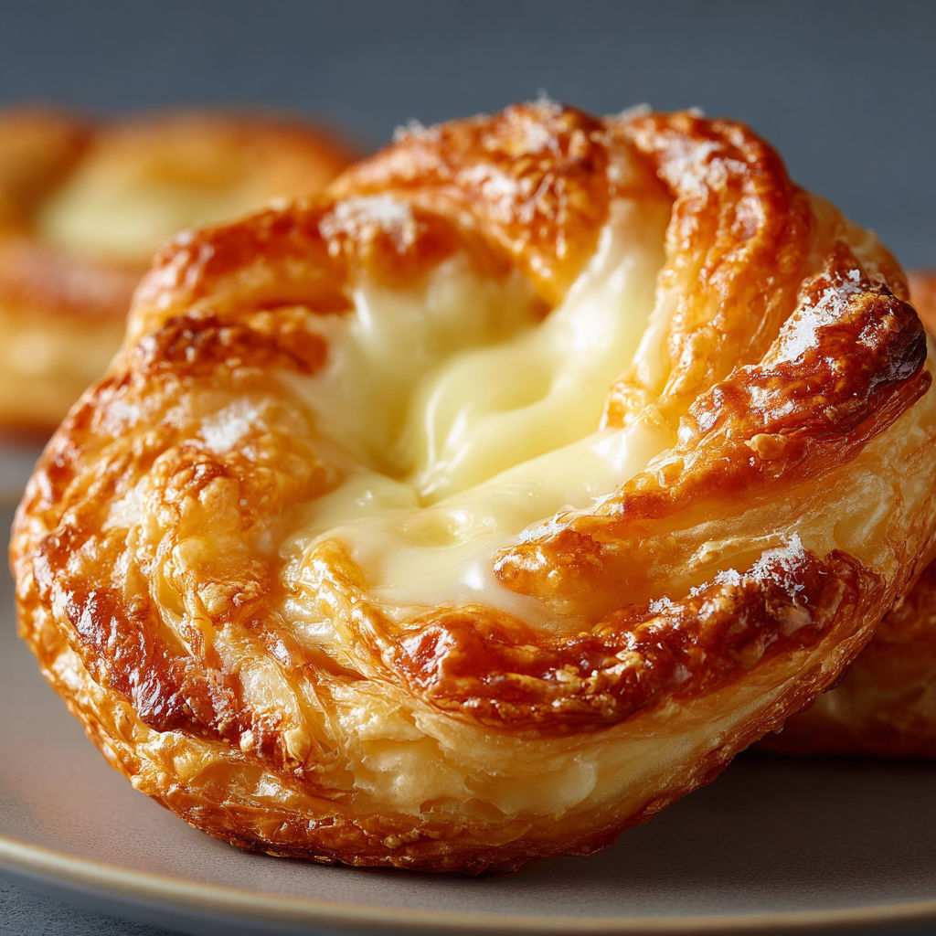 A plate with two cheese Danish pastries on it.